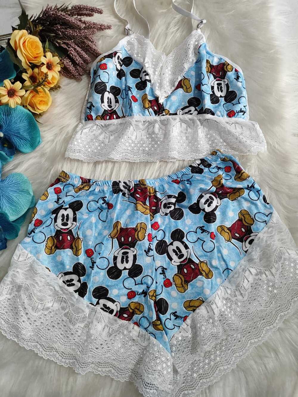 PIJAMA SUED COM RENDA D14 LILO E STITCH