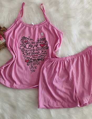 imagem PIJAMA VISCOSE COM POLIESTER 048 ROSA FRASES LOVE