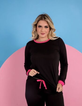 imagem PIJAMA  ADULTO INVERNO 605 PRETO COM ROSA