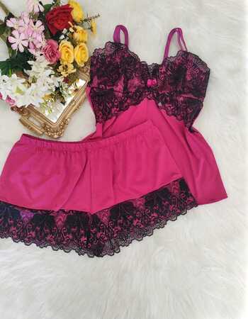 imagem SHORTDOLL  REF FLOR 10002 PINK COM PRETO