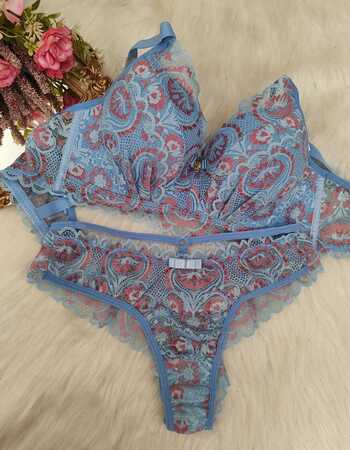 imagem CONJUNTO SUPER LUXO  AZUL COM ROSE AT40 2