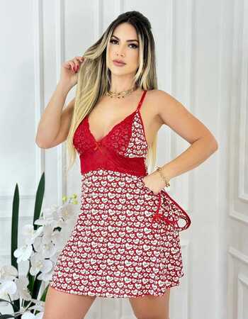 imagem CAMISOLA DE LIGANET COM CALCINHA 6768 VERMELHO CORAÇÃO LOVE