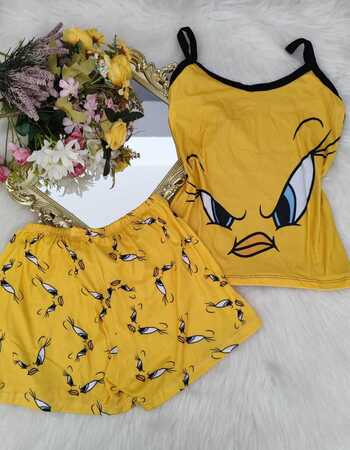 imagem PIJAMA DE SUED ESTAMPADO 631 AMARELO OLHO