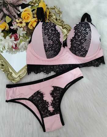 imagem CONJUNTO GG ROSA C PRETO REF: 9541