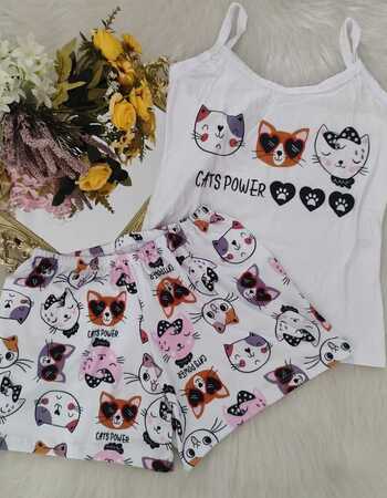 imagem PIJAMA DE SUED ESTAMPADO 631 CAT BRANCO