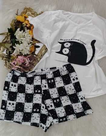 imagem PIJAMA PF501 SUED MANGA CAT PRETO