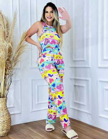 imagem PIJAMA  ADULTO CALÇA 615 ARCO IRIS CORAÇÃO