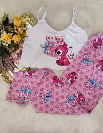 imagem PIJAMA BLOGUERINHA ADULTO CALÇA CA70 FLOR ROSA CHA