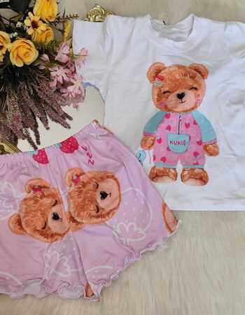 imagem PIJAMA INFANTIL COM MANGA I85 URSO ROSA