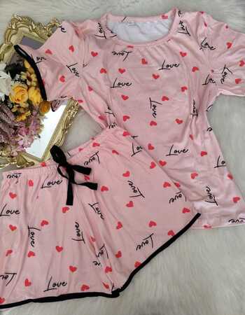 imagem PIJAMA DE SUED ESTAMPADO MANGA 687 LOVE ROSA CLARA