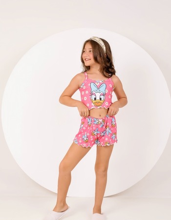 imagem PIJAMA BLOGUERINHA SLIM INFANTIL 703 ROSA FLORES BRANCA