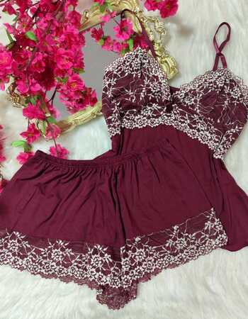 imagem SHORTDOLL MICROFIBRA 742 MARSALA COM BRANCO