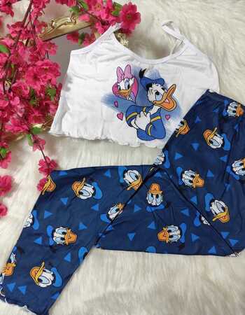 imagem PIJAMA BLOGUERINHA ADULTO CALÇA CA70 AZUL PATO