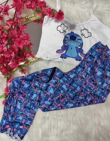 imagem PIJAMA BLOGUERINHA ADULTO CALÇA CA70 AZUL NERVOSO