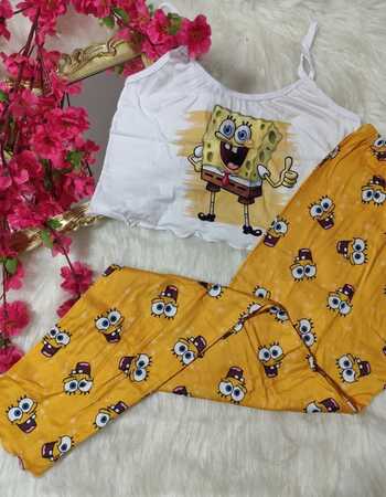 imagem PIJAMA BLOGUERINHA ADULTO CALÇA CA70 AMARELO OLHO