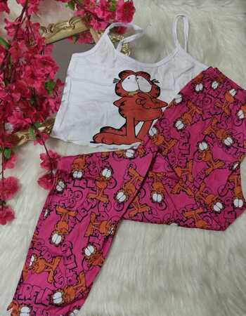 imagem PIJAMA BLOGUERINHA ADULTO CALÇA CA70 ROSA GATO