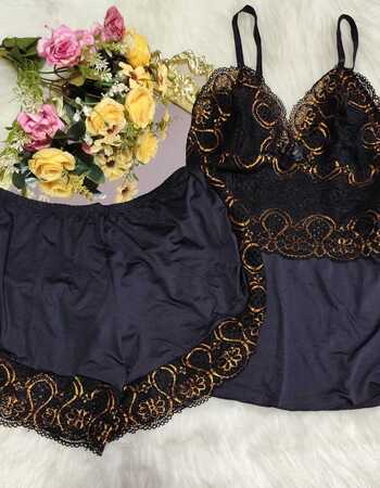 imagem SHORTDOLL REF 513 BICOLOR PRETO COM DOURADO