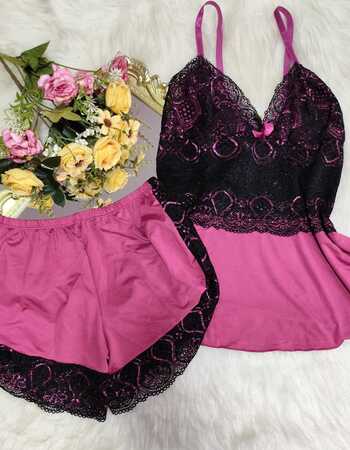 imagem SHORTDOLL REF 513 BICOLOR PRETO C PINK