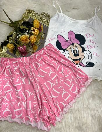 imagem PIJAMA SUED PLUS PF70 ROSA COM BRANCO