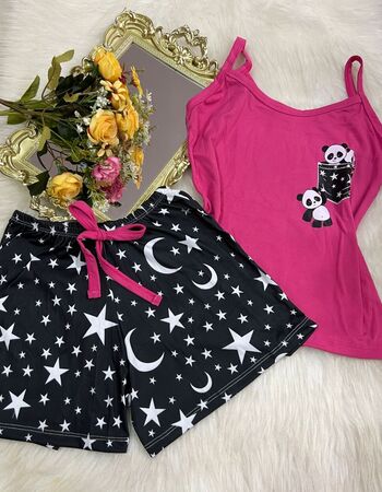 imagem PIJAMA DE SUED ESTAMPADO 631 PINK BOLSO ESTRELA