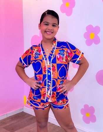 imagem PIJAMA INFANTIL FEMININO AMERICANO SUED 147 AZUL LARANJA