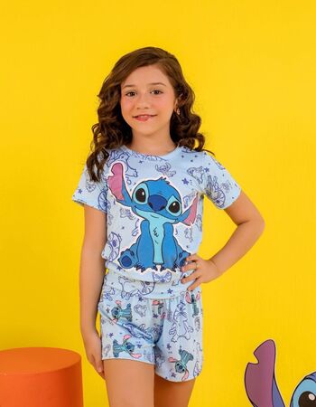 imagem PIJAMA INFANTIL FEMININO SUED 727 AZUL CLARO ESTRELA