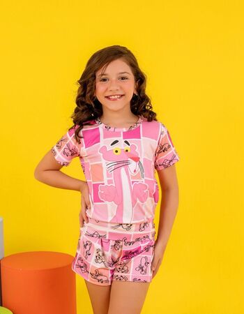 imagem PIJAMA INFANTIL FEMININO SUED 727 ROSA GOIABA QUADRADO