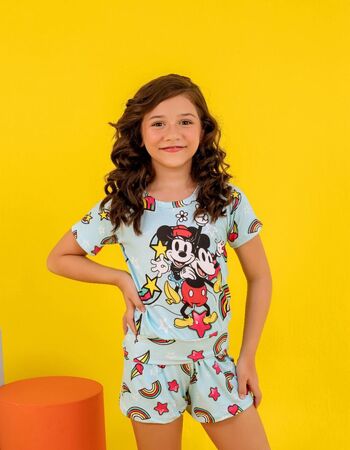 imagem PIJAMA INFANTIL FEMININO SUED 727 AZUL ARCO IRIS ESTRELA