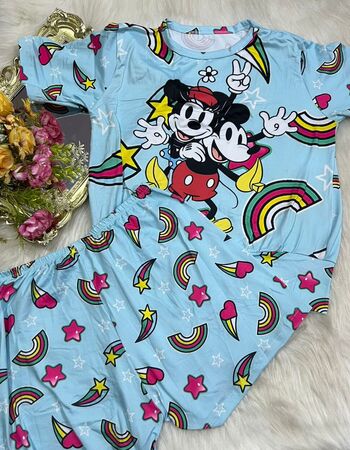 imagem PIJAMA FEMININO ADULTO SUED 627 AZUL CLARO FLOR ESTRELA