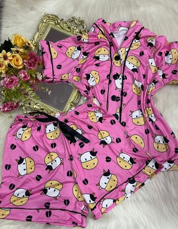 imagem PIJAMA AMERICANO SUED COM MANGA 641 ROSA VAQUINHA