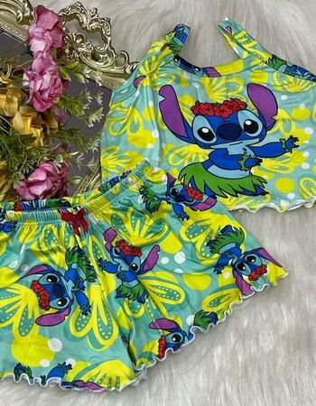 imagem PIJAMA INFANTIL FEMININO SUED 703 VERDE COM AZUL FLOR