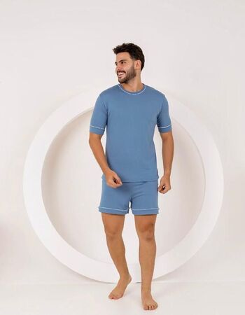 imagem PIJAMA MASCULINO SUED COM MANGA 653 AZUL CLARO